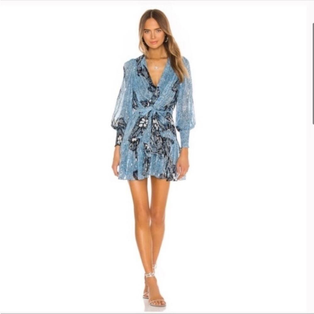 ULLA JOHNSON Noemi shibori dress Blue floral sequin mini Adora in sky size 2 - Picture 5 of 15
